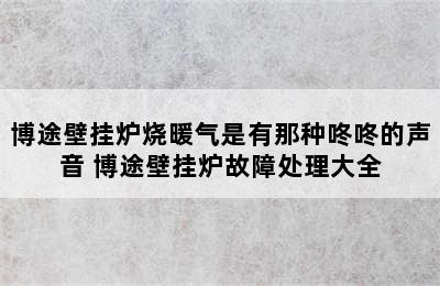 博途壁挂炉烧暖气是有那种咚咚的声音 博途壁挂炉故障处理大全